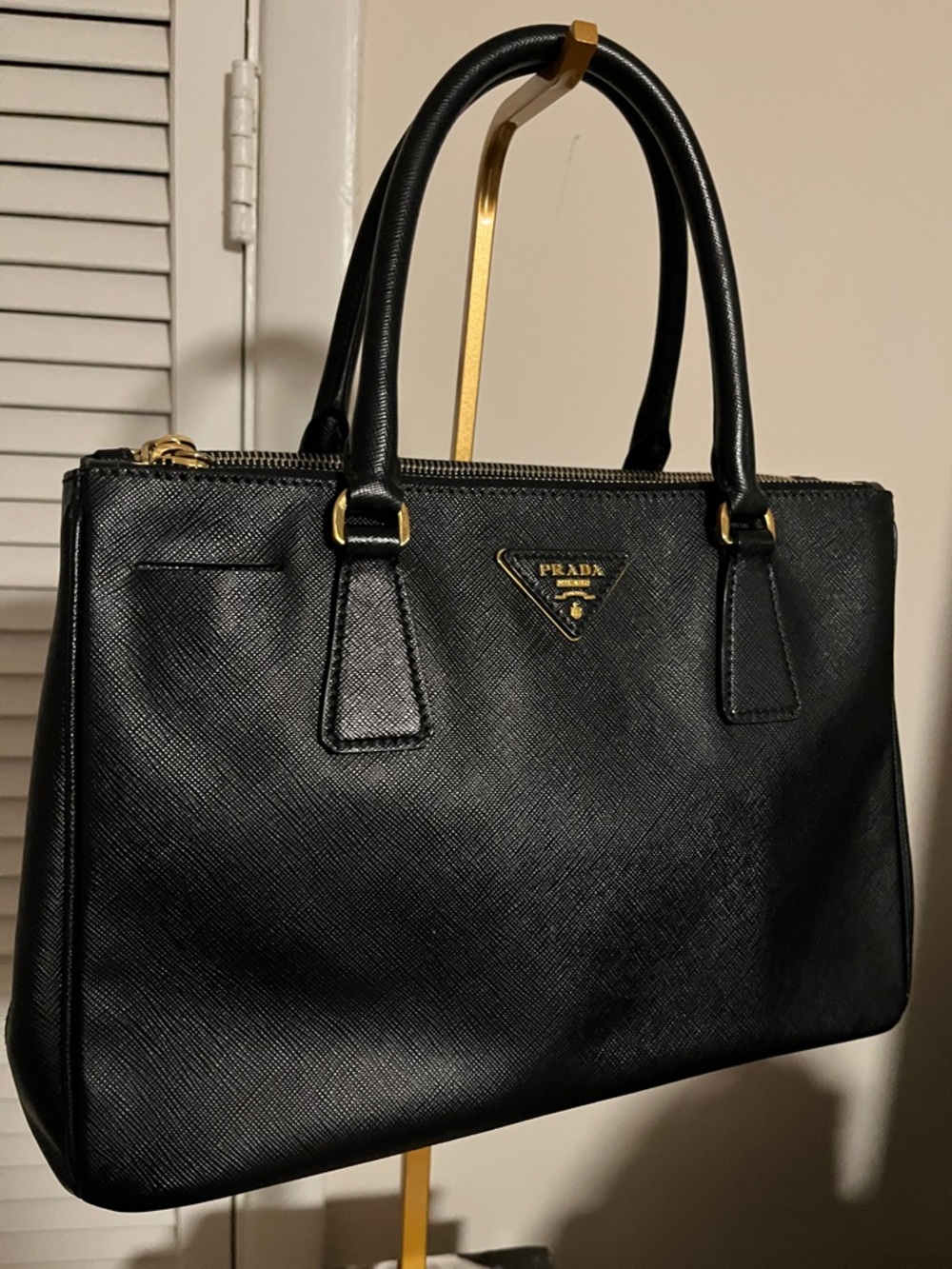 Prada Black Saffiano Leather Structured Satchel with Gold Hardware - Picture 3 of 11